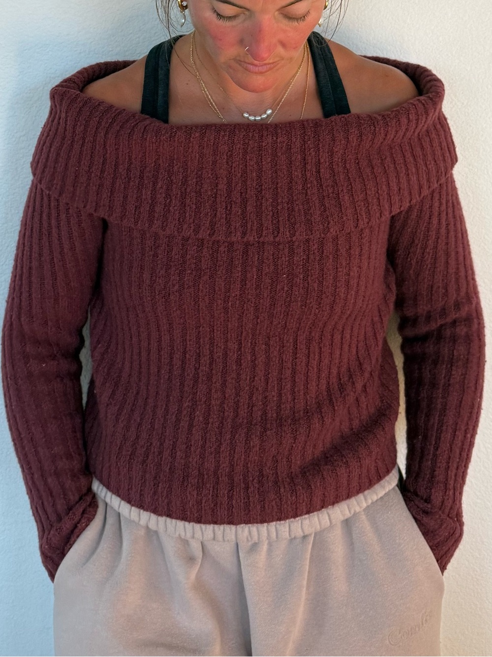 Abercrombie women’s Off-Shoulder Ribbed Knit Sweater